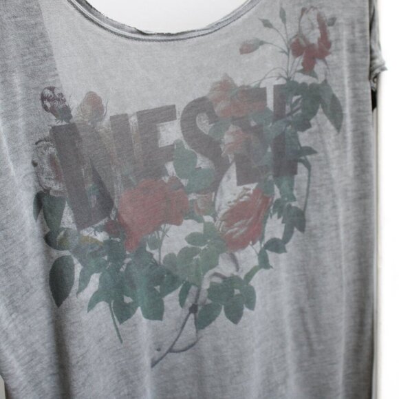 Diesel Women's Gray Logo Roses Printed Open-Back Short Sleeve Top Size Small - Picture 2 of 6